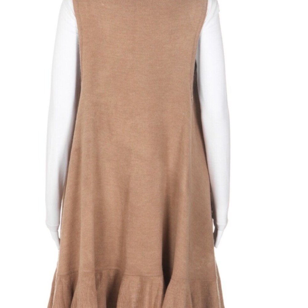 Anthropologie Evelyn K Ruffle Sleeveless Shawl Vest Long Tan Cardigan Sweater M - Picture 2 of 8